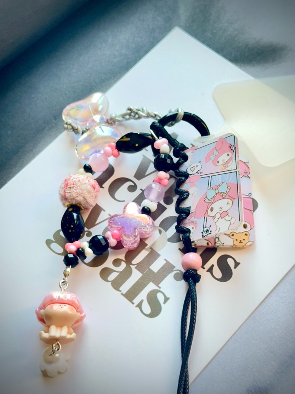 Sanrio My Melody Pink Black Iridescent Beaded Charm